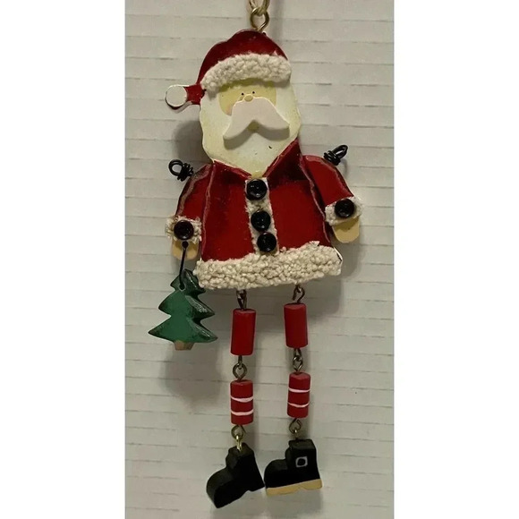Vintage Santa Christmas Ornament Dangle Pieces Legs Holding Christmas Tree 6.5” - Picture 1 of 2